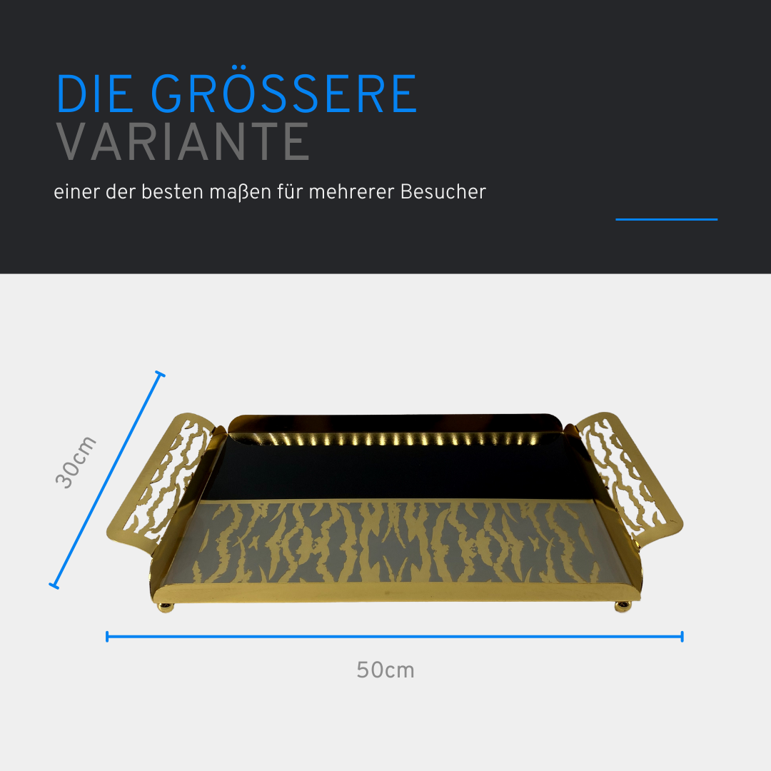 Luxuriöses Dekotablett Gold-Schwarz 2er Set | Edles Serviertablett aus Metall für Kaffee, Snacks & Dekoration | Hochwertiges Ziertablett für Wohnzimmer, Küche & Esszimmer