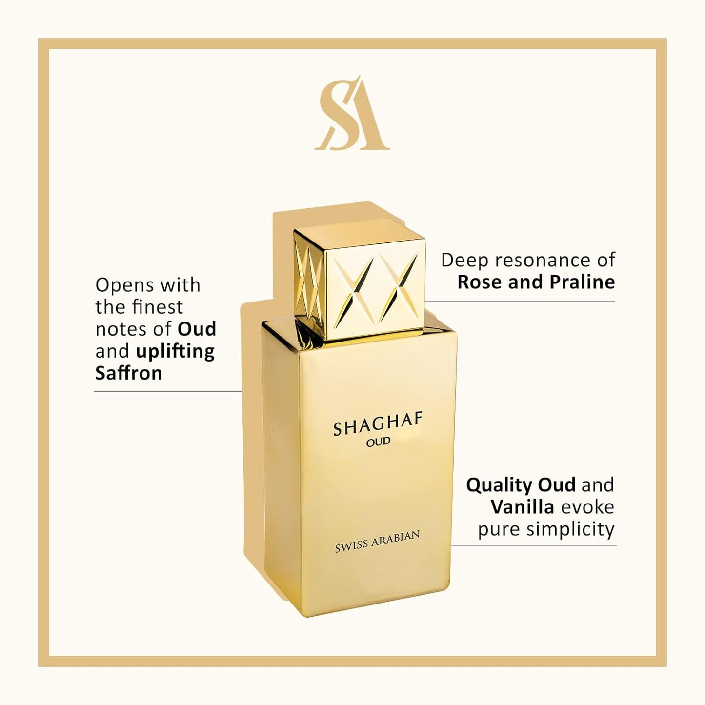 Shaghaf Oud Eau de Parfum 75mL Mouthwatering Gourmand Oud and Saffron Fragrance Long Lasting with Intense Sillage Cologne for Men and Perfume for Women by Oudh Artisan Swiss Arabian