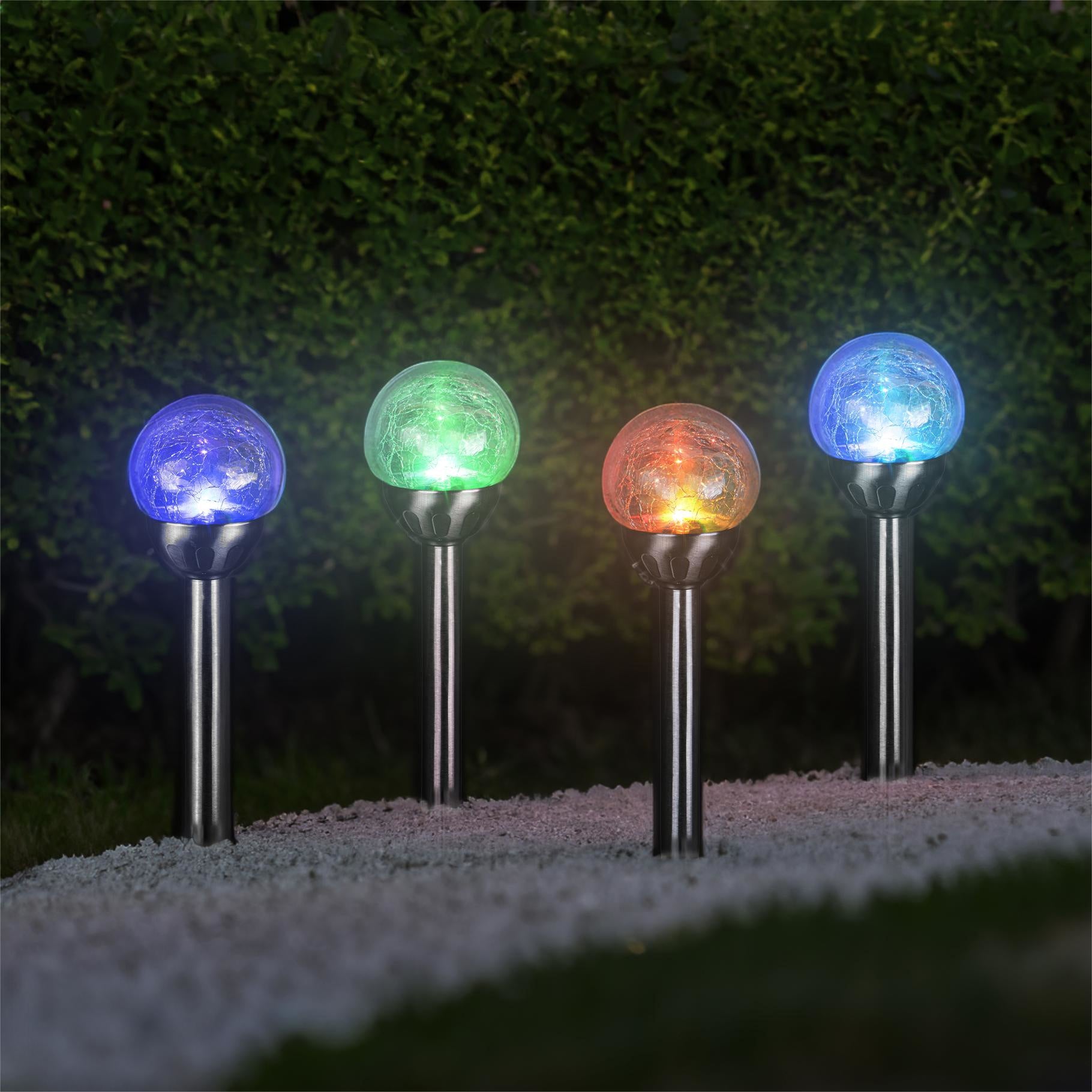 4er Set LED Solarlampe mit Glaskugel, m.Crackle- Effekt,Farbwechsel-und weiß LED